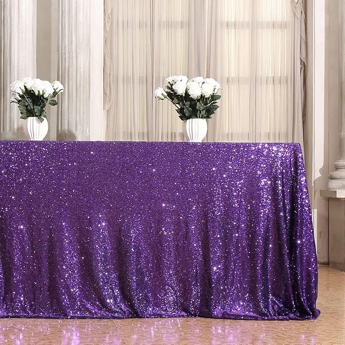 Eternal Beauty Purple Tablecloth, 90x132 Inch Sequin Rectangle Table Cover for Cake Dessert Exhibition Party Birthday Events