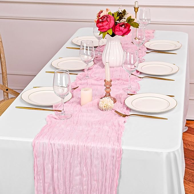 24 Pack Light Pink Cheesecloth Table Runner,10FT Gauze Boho Long Easter Cheesecloth Table Runners 20x120inch Rustic Cheese Cloth Table Runner for Wedding Party Bridal Shower,Table Decorations