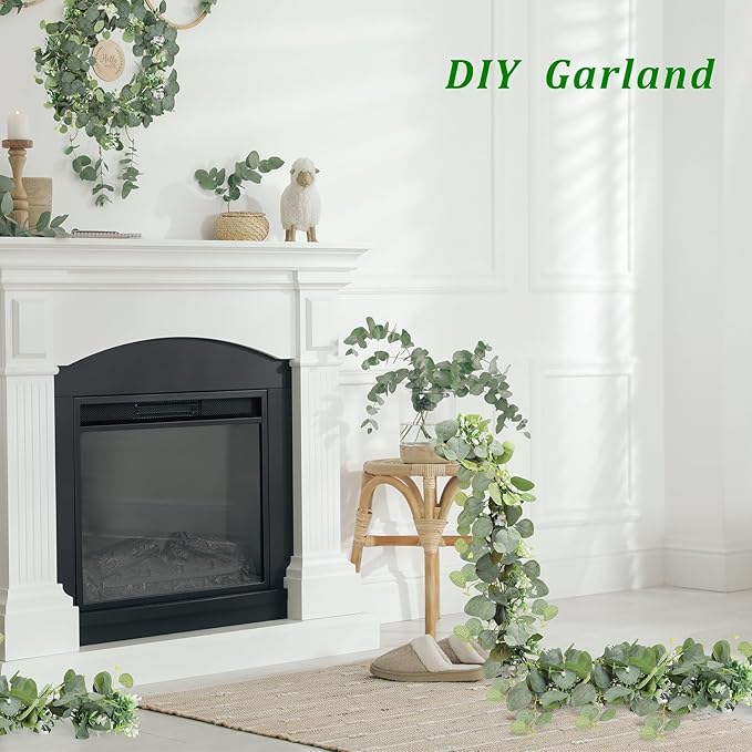 N&T NIETING 2 Pack Artificial Eucalyptus Garland with Lights, 6FT Artificial Greenery Garlands, Battery Operated Twig Vine for Room Stairs Mantle Wedding Holiday Mothers Day Decoration Indoor Outdoor