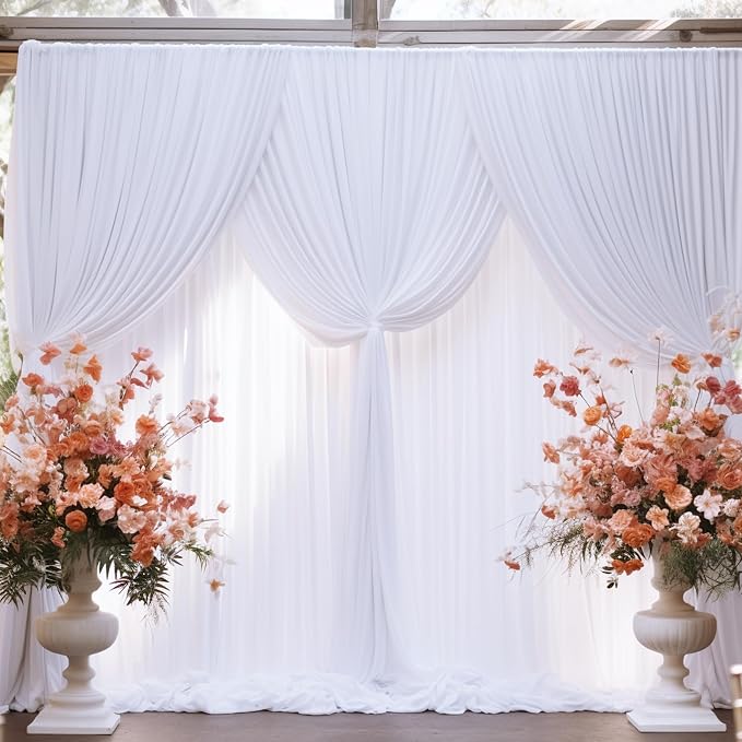 50ftx8ft White Wrinkle Free Backdrop Curtains for Parties, 10 Panels 5×8ft Silky Soft Polyester Wedding Drapes for Backdrop Decor Birthday Party Baby Shower Photo Photography Background Curtain