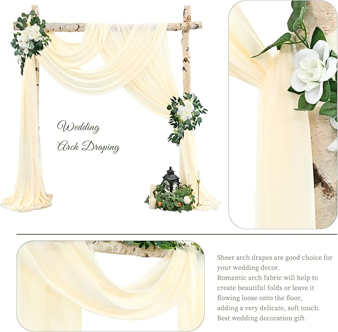 Wedding Arch Draping Fabric,1 Panel 28" x20ft Beige Wedding Arch Drapes for Ceremony Chiffon Fabric Drapes Arbor Drapery Wedding Arch Decorations for Reception Sheer Backdrop Curtains for Party Swag