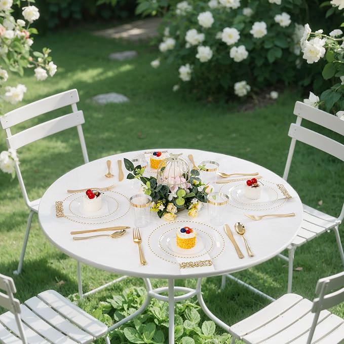 LIYH 350 Pcs Clear Gold Plastic Plates - Disposable Dinnerware Set Include Elegant Dinner & Dessert Plate Cups Gold Silverware for Birthday Party Wedding - Clear Gold 50 Guests