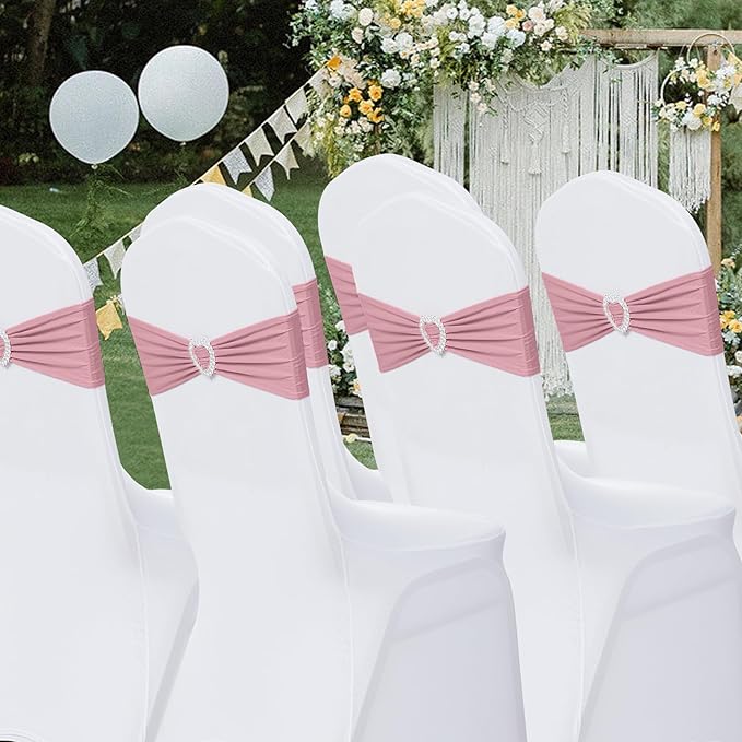 Howhic Pack of 30 Spandex Chair Sashes Bows Stretch Chair Cover Band with Buckle Slider Universal Elastic Chair Ties for Wedding Banquet Party Event Decoration (Dusty Pink)