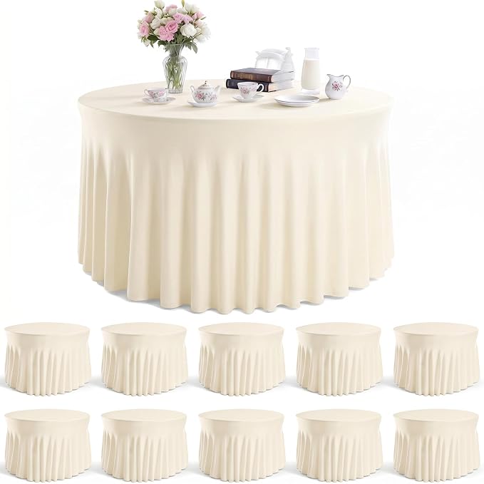 10 Pack Ivroy Round Spandex Tablecloths for 60in Tables, 120 Inch Stretch Fitted Table Skirts, Wrinkle-Free Washable Polyester Covers for Wedding, Banquet & Party
