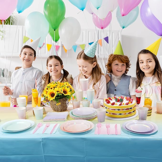 Iridescent Pastel Plates and Napkins Serve 50, Pastel Rainbow Holographic Party Plates Supplies, Disposable Paper Plates Napkins Cups Knives Forks for Birthday Wedding Baby Shower Party Decorations