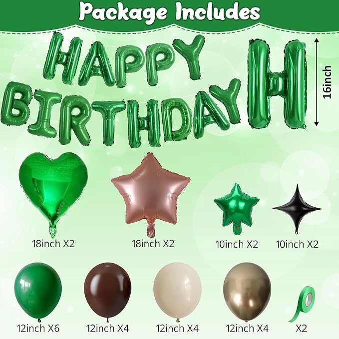 Green and Brown Birthday Decorations Dark Forest Green Safari Camo Army Brown Coffee Gold Sand Nude Balloons Happy Birthday Banner Heart Balloons 18/10 Inch Star Balloon for Boys Bday Party Supplies