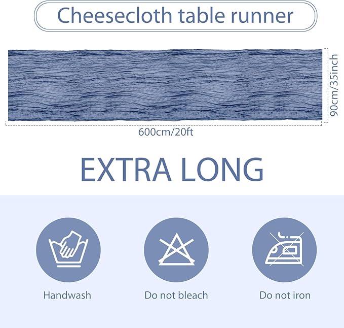 LemonRoad 4 Pcs 20ft Cheesecloth Table Runners Extra Long Boho Rustic Gauze Fabric Cheese Cloth Runner for Wedding Decorations Baby Shower Party Supplies Boho Table Bridal Shower Decor (Dusty Blue)
