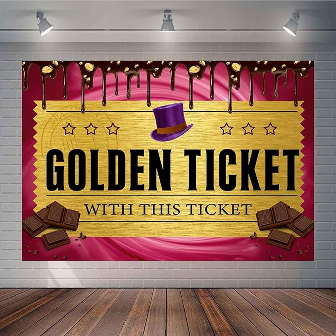 Golden Ticket Photography Backdrop Kids Birthday with This Ticket Chocolate Factory Background for Adults Kids Birthday Baby Shower Party Decorations Supplies TAYBDJ1831