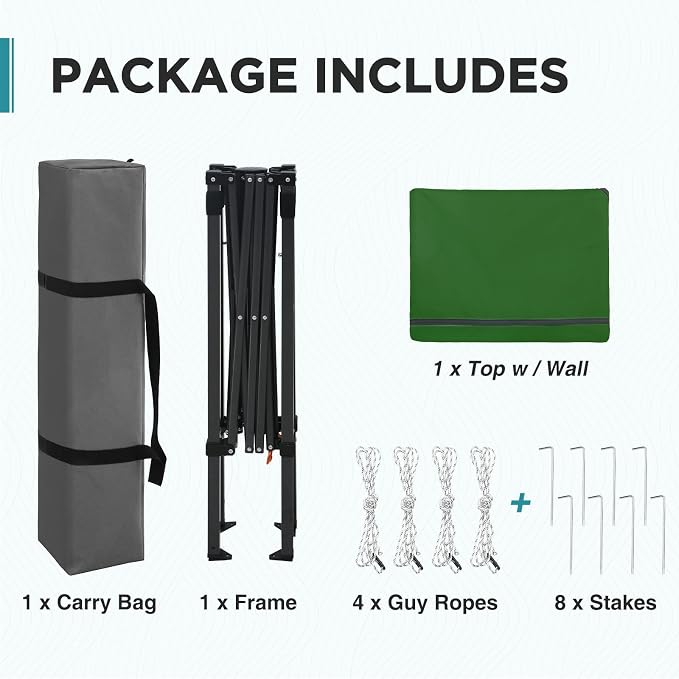 EAGLE PEAK 6x4 Instant Pop Up Canopy Tent with 1 Half Wall Panel, Straight Leg Sun Shelter, Portable Canopy with Carry Bag for Camping, Beach & Sports, Green