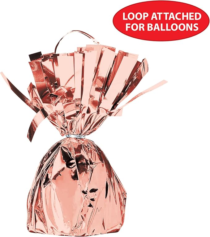 Beistle Metallic Wrapped Balloon Weight – 12 Pack, Rose Gold Balloon Centerpiece Bouquet Holders, Party Decoration Accessories for Birthdays, Weddings, Graduations, and Retirement Celebrations, 6 Oz