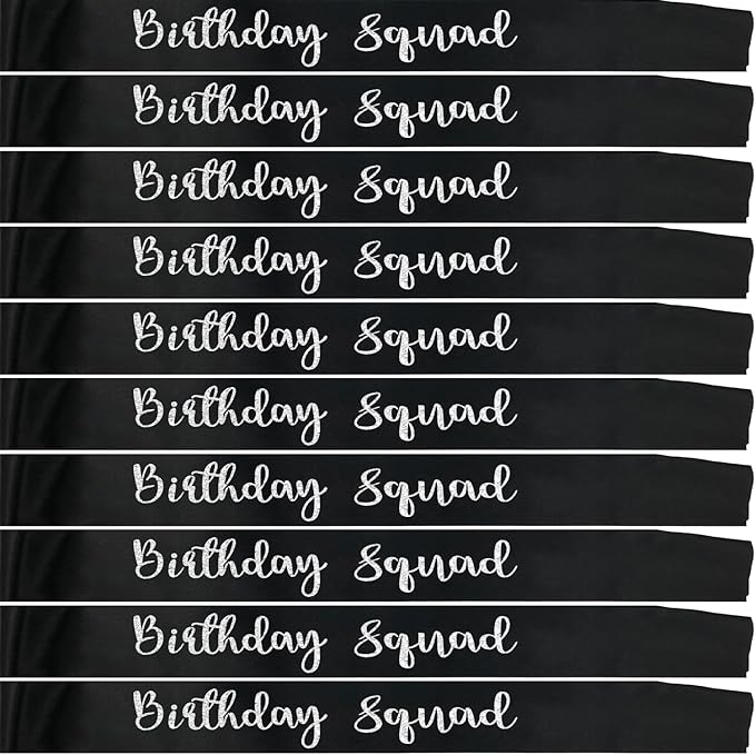 10Pcs Birthday Squad Sash Silver Glitter Black Satin Sashes Funny Birthday Sashes Birthday Party Supplies Gifts