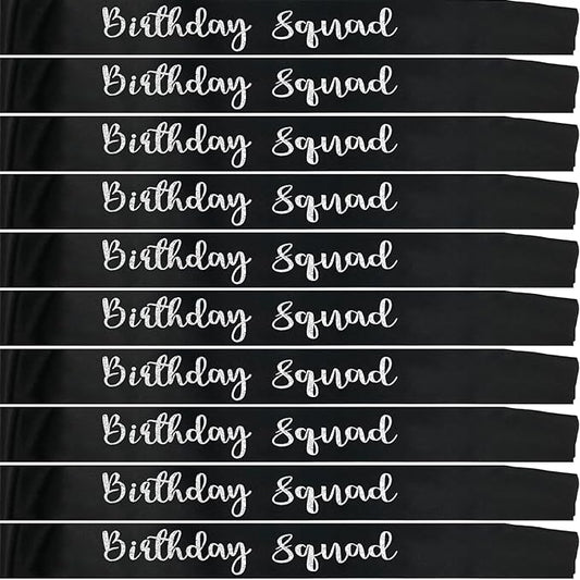 10Pcs Birthday Squad Sash Silver Glitter Black Satin Sashes Funny Birthday Sashes Birthday Party Supplies Gifts