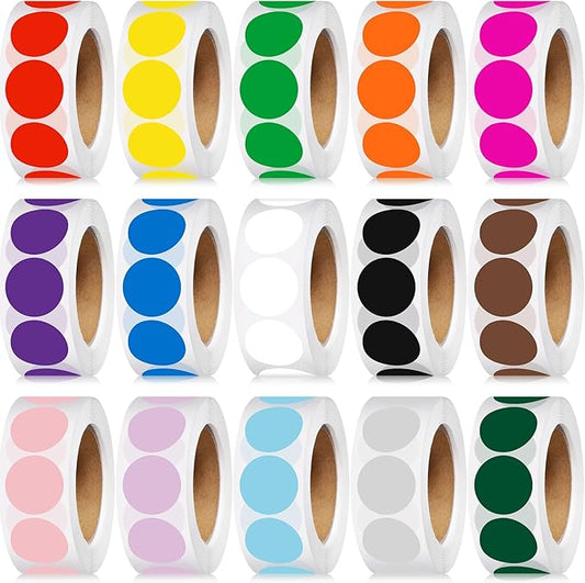 Gersoniel 7500 Pcs 3/4 in Round Color Coding Labels Roll Adhesive Solid Colors Dot Stickers Assorted Colored Circle Dot Label for Back to School Inventory Organize File Classification, 15 Colors