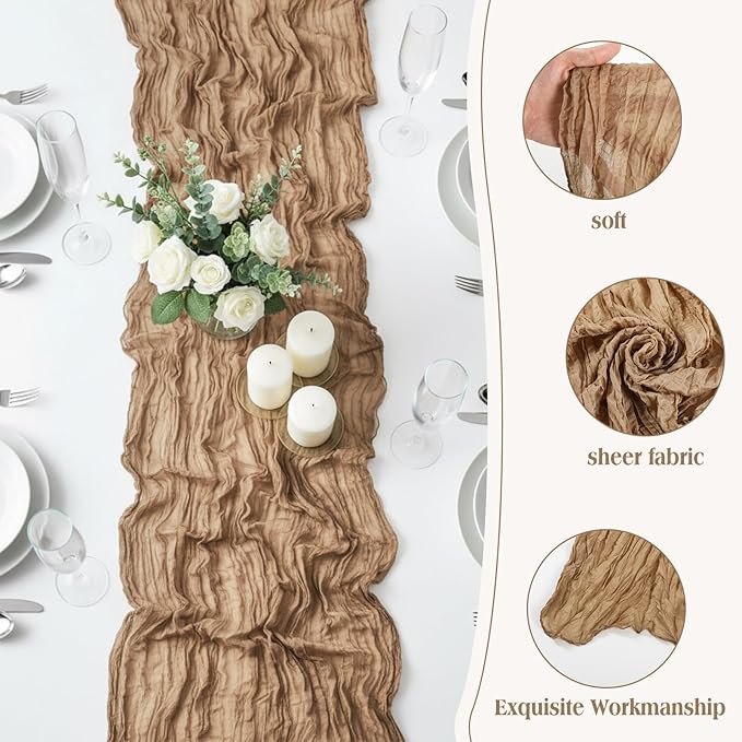 LemonRoad 4 Pcs 20ft Cheesecloth Table Runners Extra Long Boho Rustic Gauze Fabric Cheese Cloth Runner for Wedding Decorations Baby Shower Party Supplies Boho Table Bridal Shower Decor (Nude)