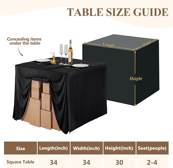Shillance 1 Pack Black Square Tablecloth for 34x34 Inch Card Table Cover Waterproof Oil-Proof Spill-Proof Polyester Square Fitted Tablecloth for Wedding Parties Display Trade Show