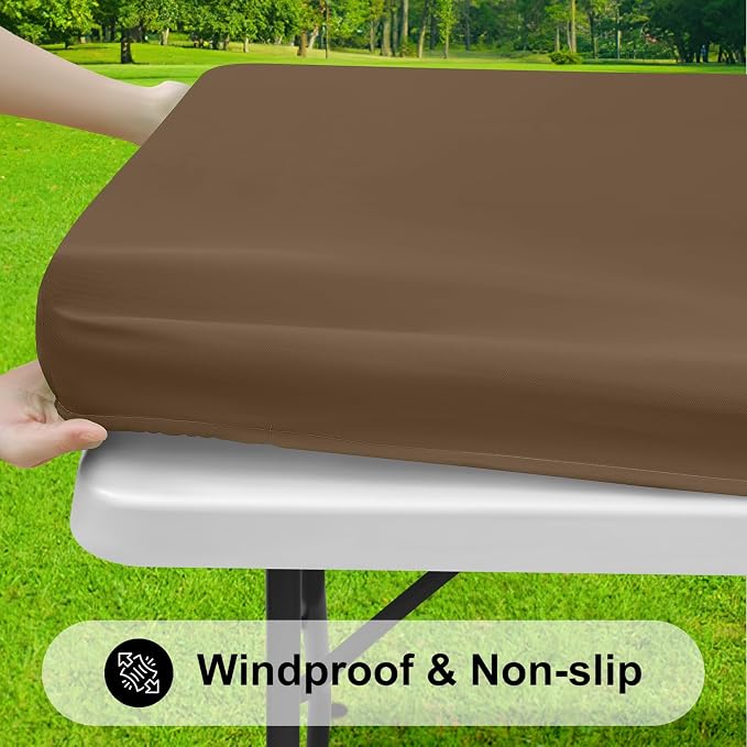 Smiry 3 Pack Rectangle Table Cloth, Elastic Fitted Flannel Backed Vinyl Tablecloths for 6ft Folding Tables, Waterproof Wipeable Table Covers for Indoor, Outdoor, Camping and Picnic (Brown, 30"x72")