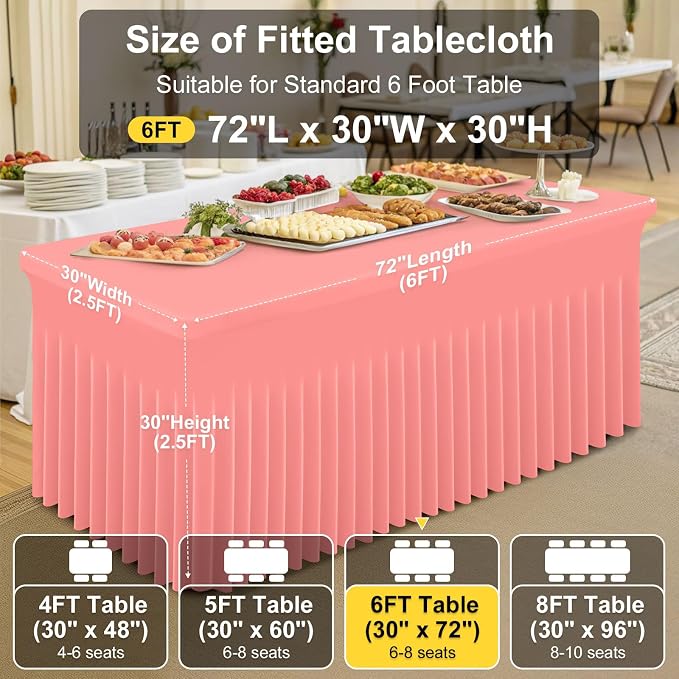 Smiry Spandex Tablecloth, Elastic Fitted Stretch Tablecloth for 6FT Rectangle Tables, Waterproof Washable Table Cover Skirt for Outdoor, Wedding, Banquet & Parties (Coral Red, 72Lx30Wx30H Inch)