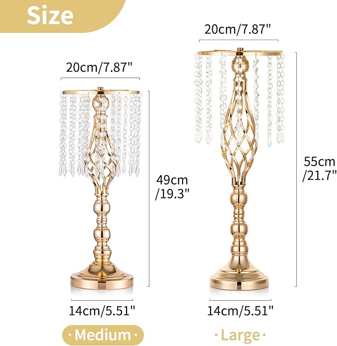 10 Pcs 19.3 inches Tall Crystal Flower Stand Wedding Road Lead Tall Flower Holders Centerpiece Crystal Flower Chandelier Metal Flower Vase for Reception Tables Wedding Supplies