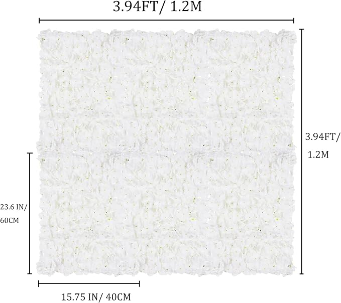 BLOSMON Flower Wall Panel Backdrop: 6 Pcs 24 x 16 Inch Ivory White Artificial Hydrangea Floral Walls for Wedding Party Baby Bridal Shower Decor - Hanging Fake Silk Flower Backdrop Decoration