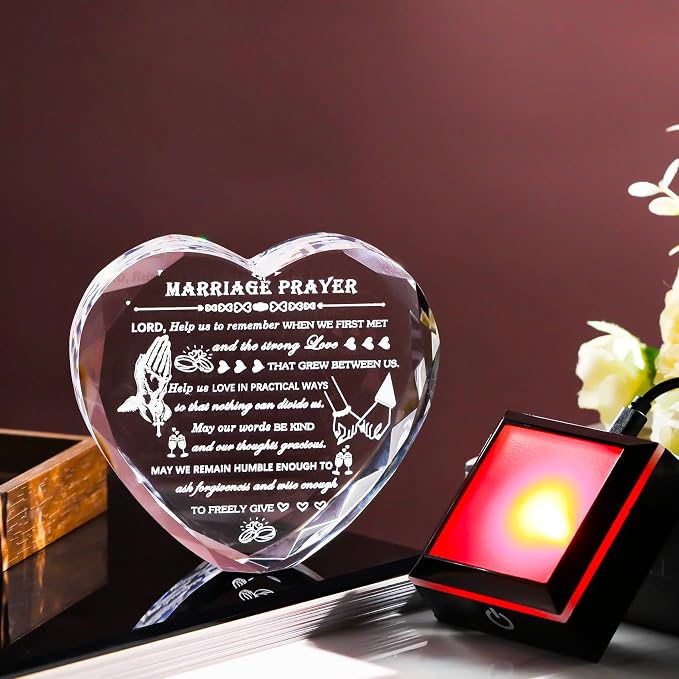 Arikyrist Wedding Gifts for Couples 2026 with Colorful LED Base Heart Happy Anniversary Marriage Prayer Gift with Inspiring Quotes Unique Newlywed Mr and Mrs Engagement Gift Bridal Shower Gifts