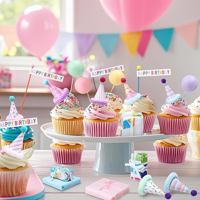 Weysat 22 Pcs Animal Birthday Party Decorations Animal Cake Cupcake Toppers with Mini Hats Miniature Flags Gift Boxes Balls for Jungle Safari Dollhouse Themed Birthday Party Favor Supplies, No Animals