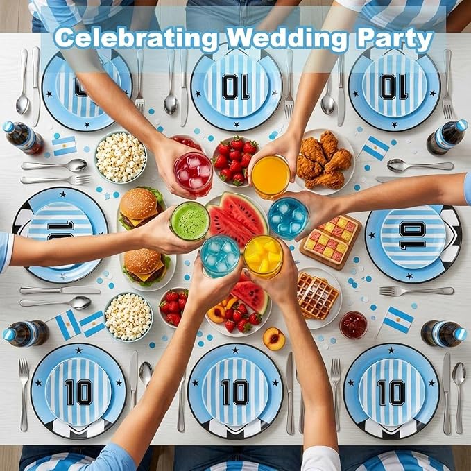 I00000 20 Pcs Blue Plastic Soccer Plates - Heavy Duty Disposable Plates for Global Soccer Celebration Party Supplies include 10.25" Dinner Plate& 7.5" Dessert Plate for Soccer Party