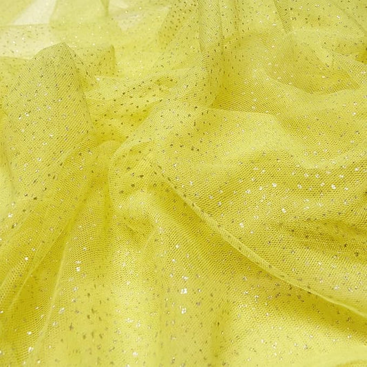 60" Light Yellow Tulle Glitter Shiny Silver Sequins Fabric by The Yard for Bridal,Wedding,Party Decoration,Tulle Dress,Costume,Gift Wrapping,DIY Crafts,5 Yards