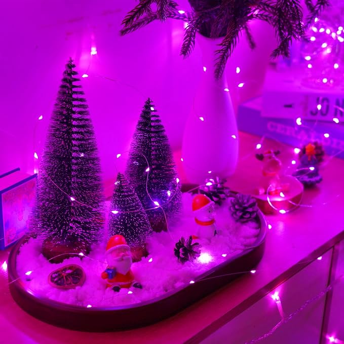 QITONG 6 Pack Fairy Lights Battery Operated, Each 16 ft 50 LED Pink Mini String Lights, Sliver Wire Christmas Twinkle Lights Indoor