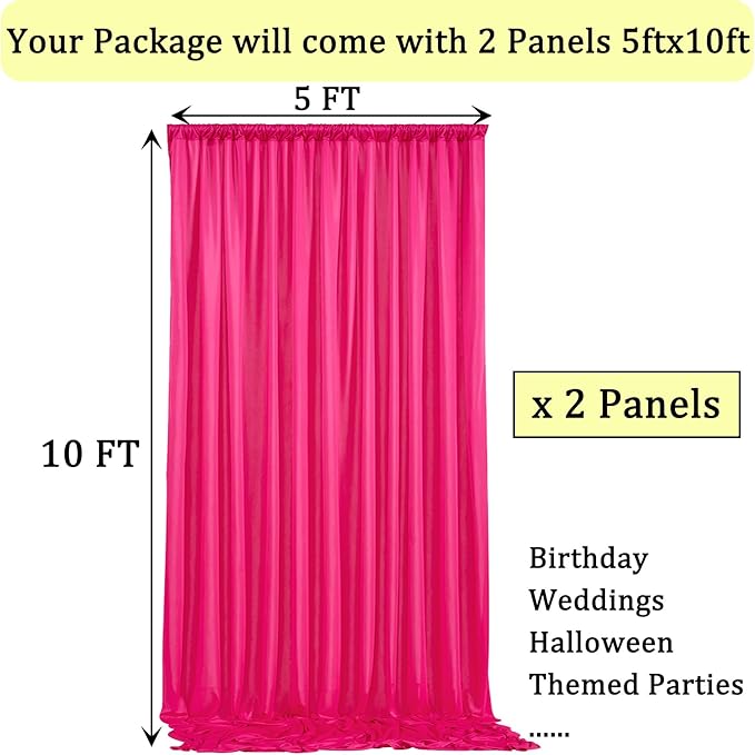 10ft x 10ft Wrinkle Free Hot Pink Backdrop Curtains for Parties, Polyester Photo Backdrop Drapes 2 Panels 5x10ft for Weddings Birthday Photography Party Background Baby Shower Decor