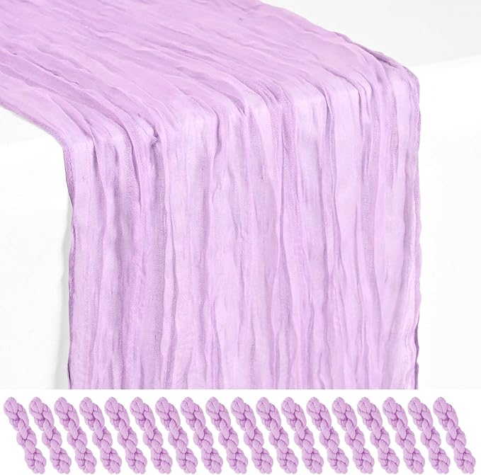 18 Pack Lilac Purple Cheesecloth Table Runner 17 x 108 inch Boho Gauze Table Runner Rustic Sheer Cheese Cloth Table Decorations for Wedding Party Baby Bridal Shower Birthday Holiday Home