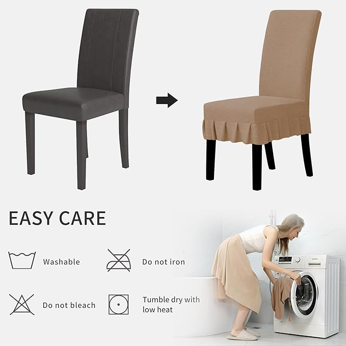 Easy-Going Dining Chair Covers Stretch Parsons Chair Slipcover with Skirt Chair Covers for Dining Room Restaurant Banquet (6 PCS, Camel)