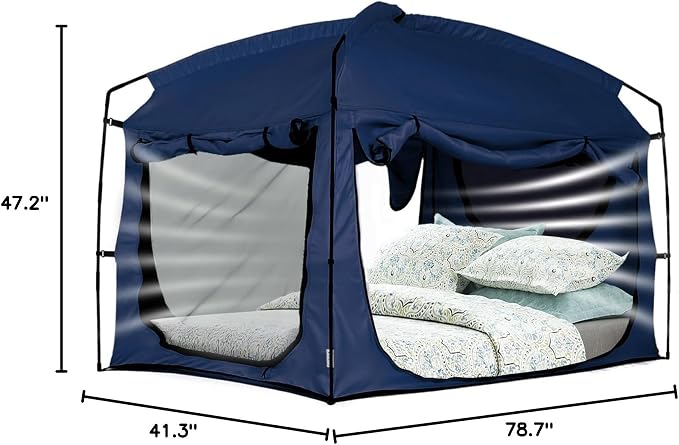 Bed Tent,Portable Privacy Sleeping Bed Canopy,Blackout 90% Drapes for Kids and Adult,Indoor Space Tent with Breathable Large Mesh Windows
