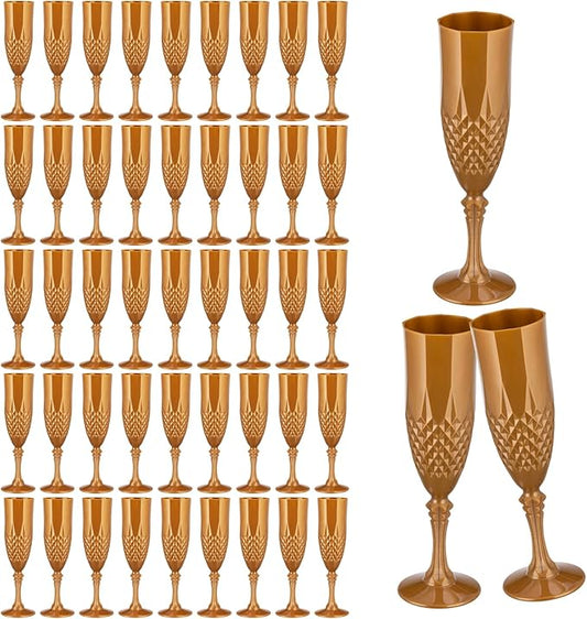 Plastic Champagne Flutes,Acrylic Wine Glasses Goblets Mimosa Bar Shatterproof Reusable Vintage Champagne Flutes Stemmed Drinking Cups for Weddings,Parties, Toasting,Cava, Prosecco(48,Gold)