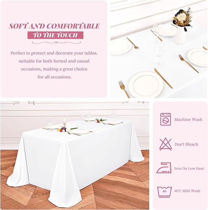 Showgeous 12 Pack White Rectangle Tablecloth, 90 x 132 Inch, Wrinkle & Stain Resistant, Polyester, Perfect for 6ft Table, Weddings, Banquets, Parties