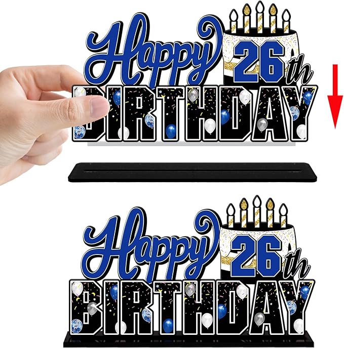 LINGTEER Happy 26th Birthday Blue Acrylic Table Topper Centerpieces Set - Cheers to 26 Years Old Birthday 26th Bday Party Gift Decorations.