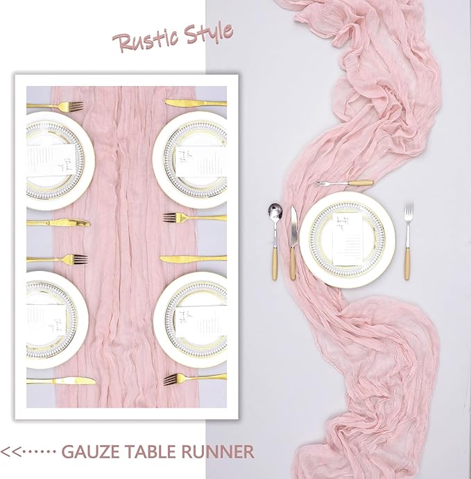 6 Pack Dusty Pink Table Runner Cheesecloth 10Ft Spring Gauze Cheese Cloth Table Runner 35x120 Inch Boho Sheer Rustic Fabric for Holiday Party Decor Baby Shower Wedding Decoration