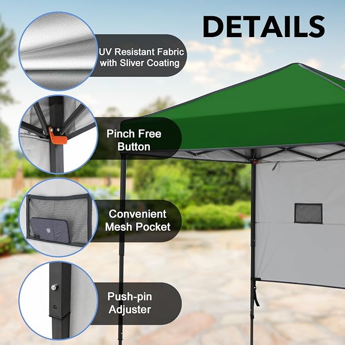6x4 Pop Up Canopy Tent with Half Wall Panel, Instant Portable Beach Canopy, Outdoor Tent with Carry Bag for Camping, Sports, Tailgating, Events, Green