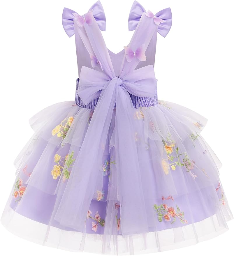 IMEKIS Toddler Girls Butterfly Birthday Dress Rainbow Tulle Formal Wedding Party Ruffle Tutu Dresses Photo Shoot