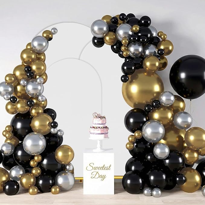 Arch Backdrop Stand with Cover Set, 7.2FT,6.6FT,6FT Gold Metal Wedding Arch for Ceremony, Heavy Duty Balloon Arch Stand with White Spandex Cover for Birthday Party, Baby Shower, Graduation