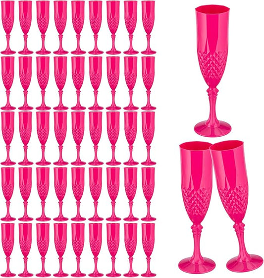 Plastic Champagne Flutes,Wine Glasses Goblets Set of 48,Mimosa Bar Shatterproof Reusable Vintage Champagne Flutes Stemmed Drinking Cups for Weddings, Bachelor Parties, Toasting,Cava, Prosecco(48,Pink)