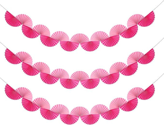 Weekgrat 3 Pack Wedding Paper Fans Garland 15.6ft Colorful Background Ceiling Hanging Decorations Paper Garland Decorations Set for Birthday Party Supplies 3D Bachelorette Party Decoration(Pink)