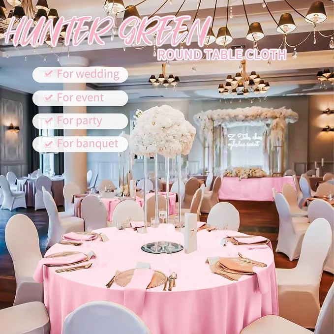 Pesonlook 12 Pack Round Tablecloth Pink Polyester 120 Inch Washable Fabric Round Table Cover for Wedding/Party/Banquet/Dining/Buffet Table