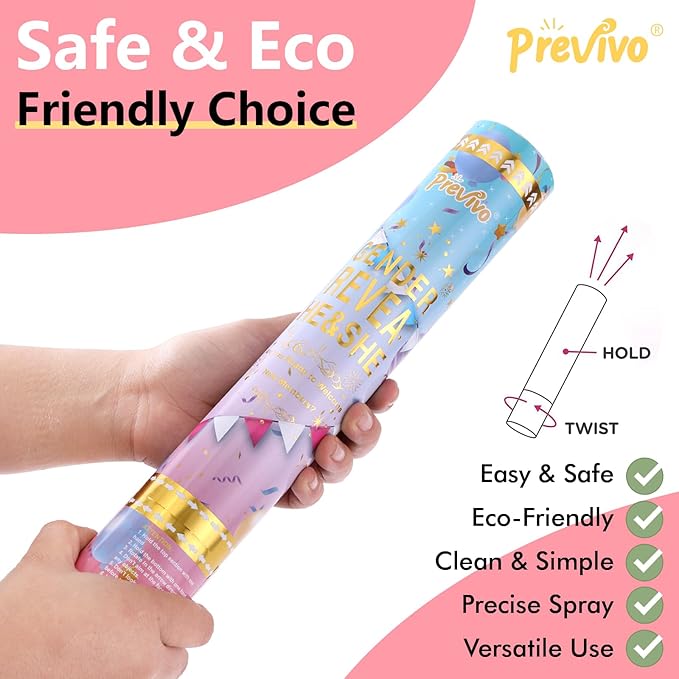 Previvo Gender Reveal Confetti Powder Cannon - 4 Pack Pink Baby Gender Reveal Poppers - 100% Biodegradable Powder Smoke - Baby Party Supplies