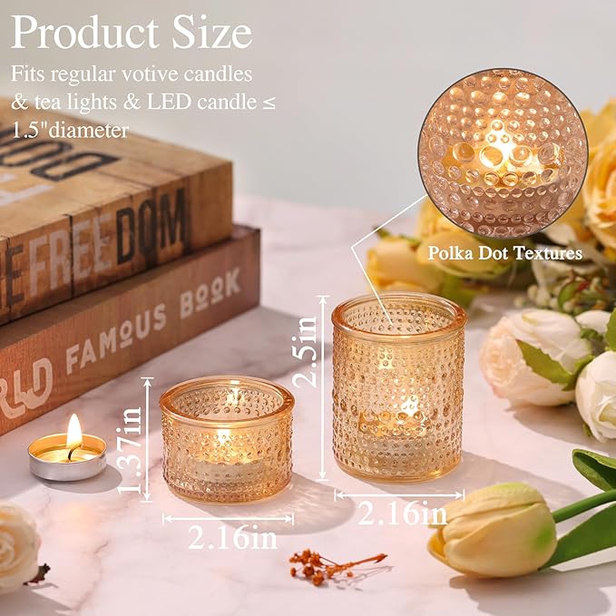 30 Pack Gold Polka Dot Glass Votive Candle Holders, Tealight Candle Holders for Gold Centerpieces, Wedding Table Decor, Bridal Shower, Party & Home Decor