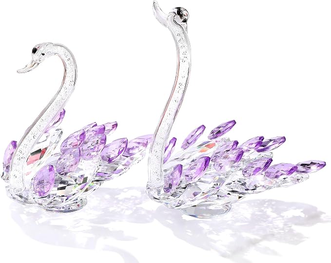 Ornalrist Set of 2 Crystal Purple Swans Figurines, Anniversary Wedding Gifts for Women, Mom, Couple, Glass Swan Collectibles Birthday Presents Keepsake for Parents Home Decor, 6.5in Gift Boxed
