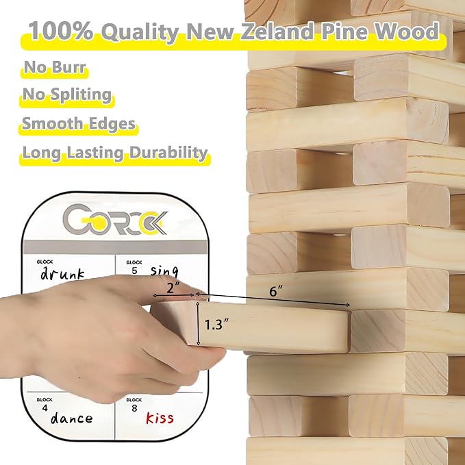 GOROCK Giant Tumbling Tower Game，57Pcs Wooden Block Stacking Game （Over 4.2FT），Classic Family Indoor Outdoor Yard Party Games for Kids and Adults with Carry Bag