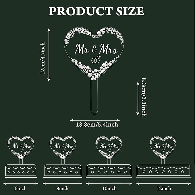 Coucoland Mr and Mrs Cake Topper - Heart Wedding Cake Decor with Rhinestones and Pearls for Engagement Bridal Anniversary