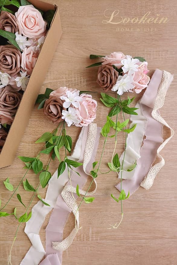 Lookein Set of 8 Pew Flowers for Wedding Ceremony Chair Decorations Bench Decoration Wedding Aisle Chair Decoration, Dusty Rose