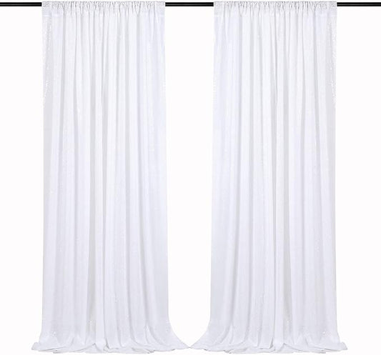 B-COOL White Backdrop Sequin Curtains 2 Pieces 2FTx8FT Backdrop Curtain Sparkly Photo Backdrop for Birthday Party Wedding Backdrop Drapes