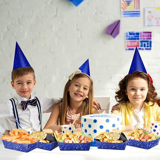 Hoolerry 48 Pcs Space Theme Party Paper Food Trays Galaxy Starry Night Paper Food Boats Snack Candy Popcorn Nacho Hot Dog Trays Serving Bowl for Buffet Birthday Party Decorations